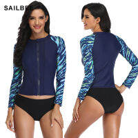 SAILBEE ผู้หญิงแขนยาวซิป Rashguard เสื้อชุดว่ายน้ำชุดว่ายน้ำท่องด้านบนผื่นยาม UPF50วิ่งเสื้อขี่จักรยานเสื้อ