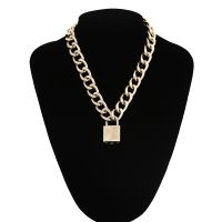 【DT】hot！ Chunky Thick Chain Necklace Gold Color Padlock Couple Pendants Neck Fashion Jewelry Gifts