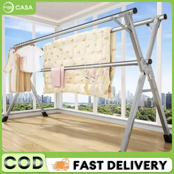 Foldable Mobility Stainless Steel Cloth Clothes Hanger Clothing Drying Rack  Rak Penyidai Baju Laundry Ampaian Baju Lipat