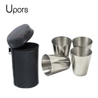 【LZ】❃  Upors copo de vinho de aço inoxidável copo de 1oz com capa de couro pu mini uísque álcool cccp rússia 4 unidades