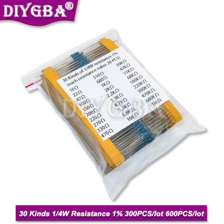 2023-600pcs-14w-metal-film-resistor-kit-1-resistor-assorted-kit-set-10-1m-ohm-hm-resistance-pack-30-values-each-20pcs-new-original