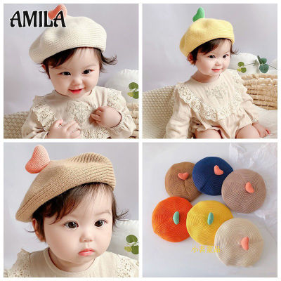 AMILA หมวกเด็กทารกเด็กผู้หญิงถักหมวกเบเร่ต์หมวกเด็กน่ารักอบอุ่น