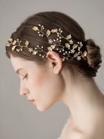 Vintage Bridal Hair Accessories Gold Rhinestones Flower And Leaves Handmade Headband Bridal Headpiece Wedding Hair Accessories