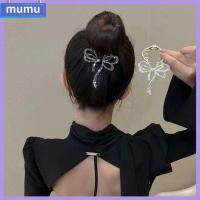 MUMU เครื่องประดับอัญมณีอัญมณี โบว์สำหรับผูก เครื่องประดับศีรษะผู้หญิง คลิปหนีบผม ที่หนีบผมหางม้า หัวยาเม็ด กรงเล็บโบว์ผมประดับพลอยเทียม