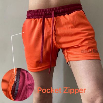 GOWER Color Block Mens Sports Fitness Training Shorts Pocket Zipper Plus Size Quick Drying Breathable Stretchable Casual Shorts Basketball Football Training Pants