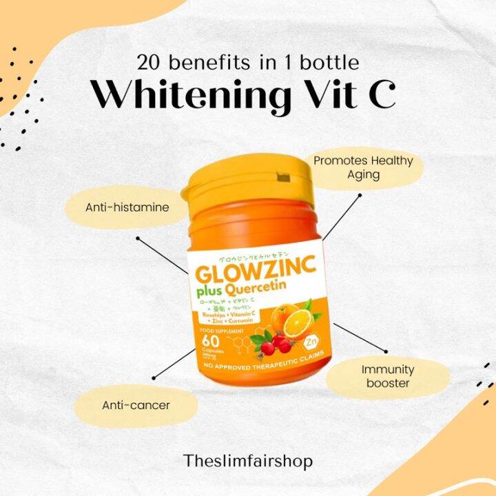 GLOWZINC Whitening Vitamin C 60 capsules ANTIAGING ANTICANCER ANTI