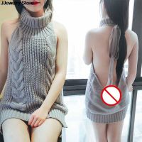 [Qinqin clothing]ขายดี! เสื้อคอเต่าแขนกุดยาว Virgin Killer เสื้อกันหนาว Japanes ถักเซ็กซี่ Backless เสื้อกันหนาวผู้หญิงและ Pullovers