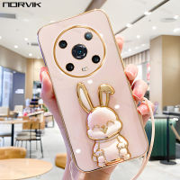 NORVIK เคสมือถือชุบโลหะหรูหราสีชมพูพร้อมที่ยึดคันเบ็ดและสายคล้องสำหรับ Huawei Nova 11 11i 10 9 8i 7 Y91 Y71 Y90 Y70 Y61 Y7A P60 Honor Magic 5 4 90 70 50 X9A X8a X8 X7A X6 SE Lite Pro 4G 5G N1-2ปลอกอ่อน