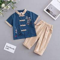 CNY Baby Boys Tang Suit Chinese Style New Year Short Sleeve Hangfu Suit Kids Spring Festival Shirts Pants Set