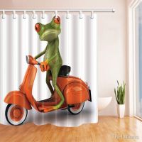 【hot】❧  Printing Animals Frog Riding a Motorcycle Shower Curtain Fabric Decorations Curtains