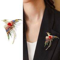 Temperament Phoenix Brooch Exquisite Rhinestone Long Tail Phoenix Crystal Pins Color Painted Oil Suit Accessories Jewelry Gift