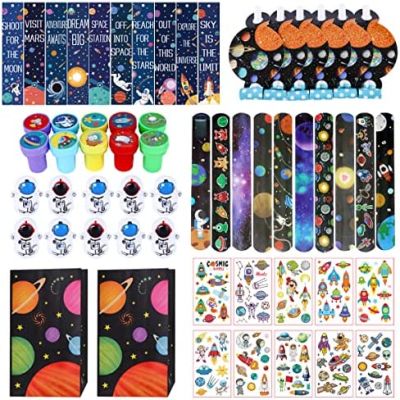 JOLLYBOOM Outer Space Party Favors, Planet And Astronaut Gift Goodie Bags Set, Galaxy Themed Party Supplies With Stickers Pendants Slap Bracelets, School Rewards Prize For Boys Birthday Baby Shower Holiday
