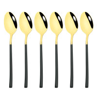 6Pcs Black Gold Dessert Spoon Dinnerware Set Western Stainless Steel Flatware Coffee Stirring Spoon Tableware Kitchen Silverware