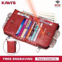 【CC】 KAVIS Rfid Engraving Leather Wallet Female Portomonee Small Cuzdan Short Coin Purse