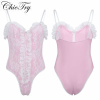 Sexy Mens Sissy Lingerie Adjustable Spaghetti Shoulder Straps High Cut Ruffle Lace Exotic Teddy Bodysuit Nightwear Sleepwear