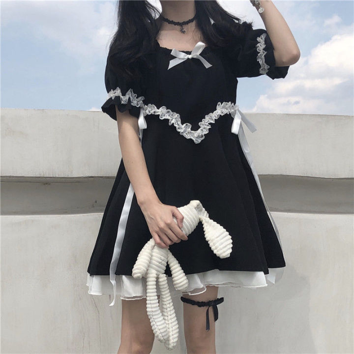 2021-new-kawaii-style-women-princess-dress-black-mini-dresses-high-waist-gothic-dress-puff-sleeve-lace-ruffles-party-dresses