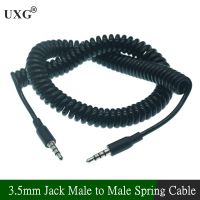 Male To Male Earphones Jack Audio Cable Black 3/10TF 4-Pole Spring Coiled 3.5mm Aux Cable W/ Mic Audio Auxiliary Cord 0.6M 2M