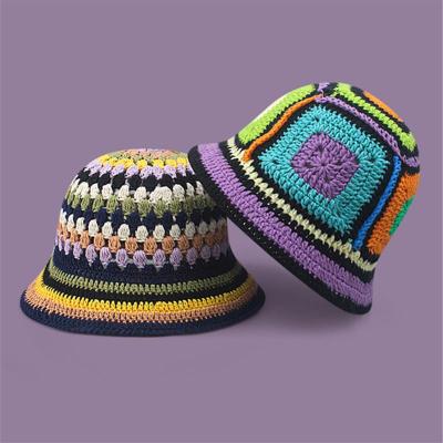 หมวกชาวประมงถักนิตติ้งสำหรับผู้หญิงอเนกประสงค์หมวกอ่างกลมแฟชั่นหลากสีสำหรับผ้าโครเชต์ถักมือ