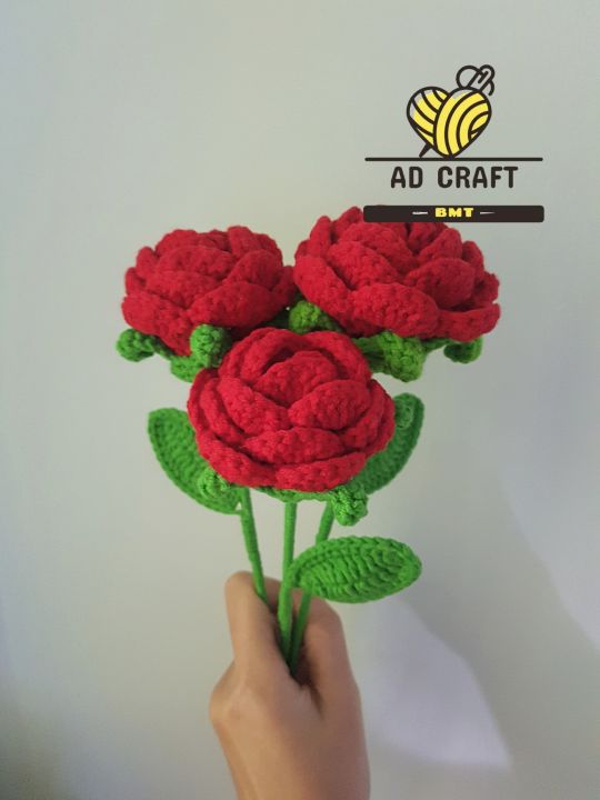 Cành hoa hồng giả trang trí - Hoa Len Handmade - Trang trí phòng ...