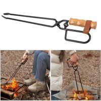 Metal Wooden Barbecue Carbon Clip Long Handle Camping Barbecue Tongs Compression Spring Portable Lightweight Outdoor Accessories Cooking Utensils