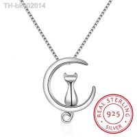 ❏ 925 Sterling Silver Necklace For Women Moon Kitten Cat Necklaces Pendants Link Chain Kolye S-n187