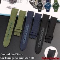 20mm Curved End Nylon Genuine Leather Watch Band for Omega Planet Ocean Seamaster 300 Speedmaster for SEIKO Canvas Watch Strap