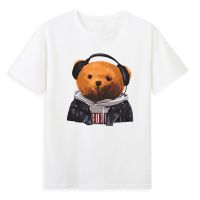 Street แนวโน้มตุ๊กตาหมี T เสื้อชายหนุ่มและเสื้อผู้หญิงคุณภาพสูง Kawaii หูฟังหมีเสื้อยืด