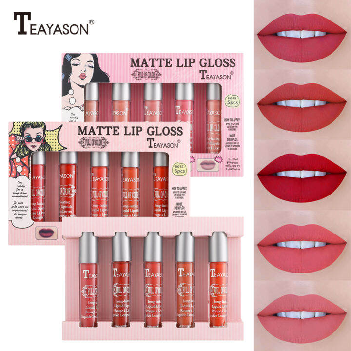 TEAYASON【พร้อมส่ง】5ชิ้น/เซ็ต ชุดลิปสติก เนื้อแมทธรรมชาติ กันน้ำ 24 ...