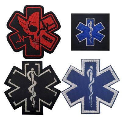 Star of Life Embroidery Patches Rescue Medical Save Lives Paramedic Badge Armband Tactical Army Military Cloth Stickers Adhesives Tape