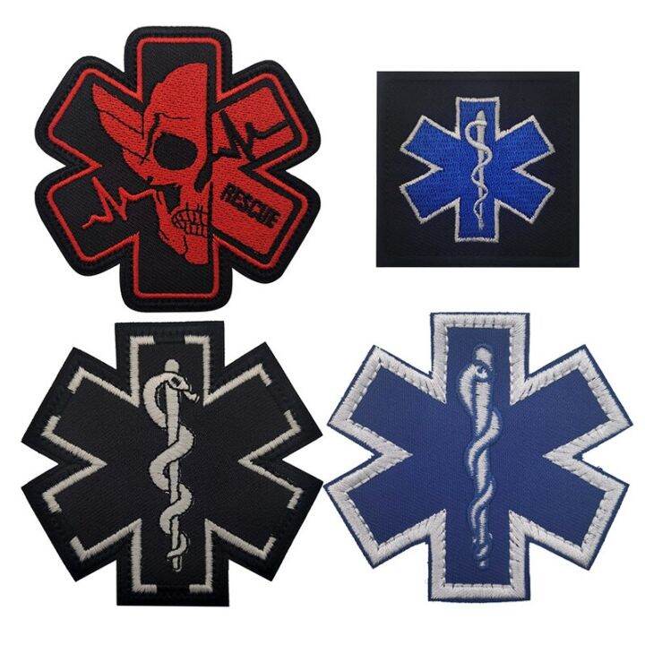 star-of-life-embroidery-patches-rescue-medical-save-lives-paramedic-badge-armband-tactical-army-military-cloth-stickers-adhesives-tape