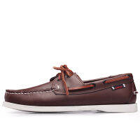 Docksides Sebago ต้นฉบับหนังแท้ผู้ชายรองเท้าขับรองเท้าคลาสสิกรองเท้าเรือเฟอร์รี่และรองเท้าแบน(สีน้ำตาล)