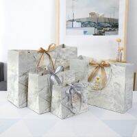 【LZ】ஐ●  Saco De Presente De Papel Kraft Com Fita Saco De Presente De Mármore Caixas De Embalagem De Doces Bolsa Para Convidado De Casamento Bolo De Aniversário Decoração De Festa