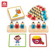 Letter Spelling Block Flash Cards Game English Words Early Learning Educational Puzzle Game for Baby Kids Montessori Wood Toy Flash Cards