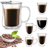 Hoomall Double Wall Glass Mugs Heat-Resistant Coffee Tea Cup with Handle Transparent Double Layer Insulated Cold Drinking Milk Cup Beer Whiskey Espres