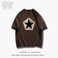 HUANGYOYO เสื้อยืดรูปดาว100% ลายผ้าฝ้ายแขนสั้นล้วนสำหรับผู้หญิงสำหรับสไตล์ตามท้องถนน