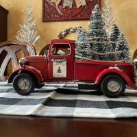 【LZ】✣  2023 Resina Vintage Clássico Pickup Caminhão Vermelho W/árvore Fazendas Casa Decoração Rústica Natal Adornos De Navidad Noel Decoração para casa