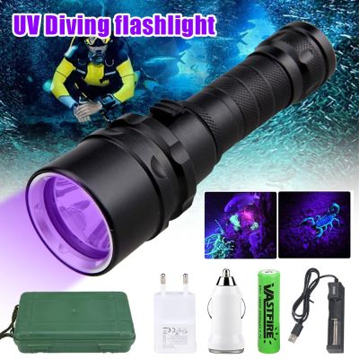 395nm UV Diving Flashlight D2 Dive Purple Light UV Scuba Purple Light Underwater Ultraviolet Lantern Dive Waterproof Flashlight Rechargeable Flashligh