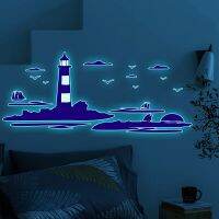 ZZOOI Luminous Purple Lighthouse Landscape Wall Stickers Fluorescent Seagull Glow In The Dark Sticker For Aesthetic Room Bedroom Decor