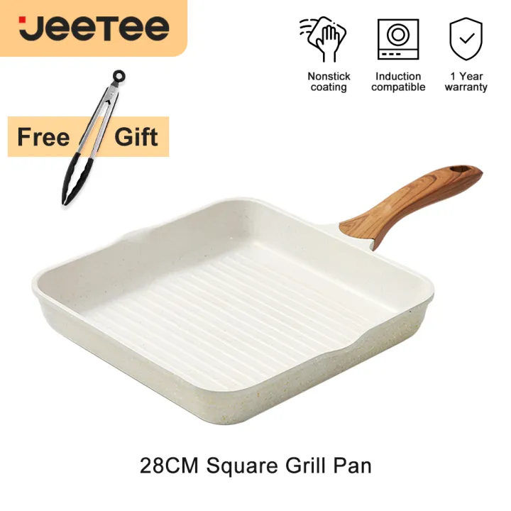 JEETEE Non Stick Square Grill Pan Flat Steak Meat Granite Frying All