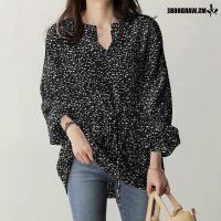 COD dhdfxcz Baju Waist-Tight Chiffon Blouse Plus Size Blouse Women Blouse Long-Sleeved Kemeja Perempuan