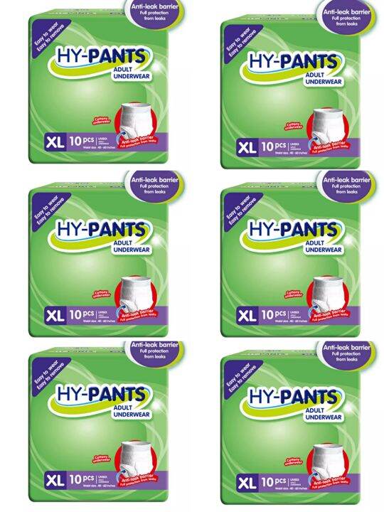 HY PANTS Adult Underwear Diaper Pants XL10's X 6 Pack (60 pcs) waist