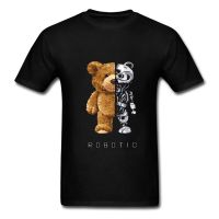 Cloocl Animal Cotton Tshirt Bear And Robot Printed Men Tshirt Funny Black Pure Cotton