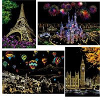 Childrens DIY Drawing Toys 41*28 cm Magic Scratch Art Crafts World Landscape Scraping Paintings Paper Adult Decompression Gifts Drawing  Sketching Ta