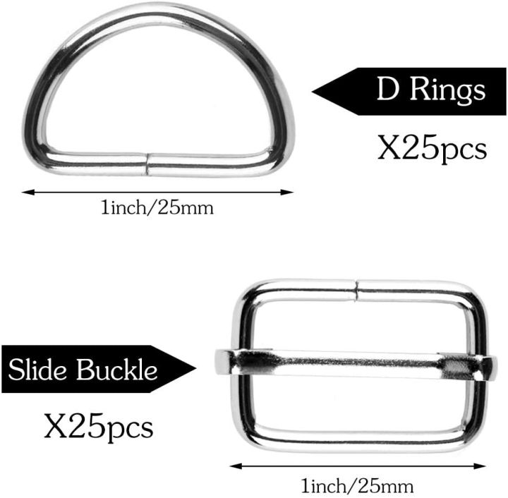 lmdz-50-pcs-25mm-metal-d-ring-buckles-clasp-metal-rectangle-adjuster-slides-buckle-for-handbag-keychain-purse