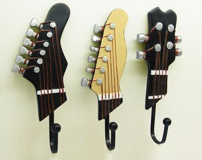 Retro 3pcs / Set Guitar Heads Hooks Music Home Resin Clothes Hat Hanger Movie Wall Hook For Home Decoration Dropship Clothes Hangers Pegs