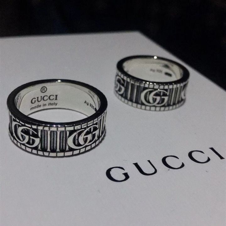 Gucci S925 pure silver ring double G stripe cold wind a senior couple  feelings men's and women's buddhist monastic discipline ring does not rub  off 