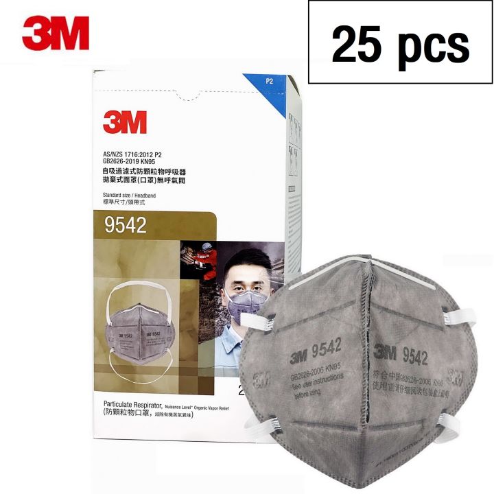 3m-9542-p2-25ชิ้น-kn95-หน้ากากป้องกันฝุ่น-ละออง-กลิ่น-และไอระเหยจากสารตัวทำละลาย-particulate-respirator