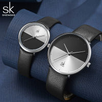 Shengke Fashion Couple Watches Men Women Simple Leather Strap Quartz Watch Womens Dress Lovers Watch Clock Relogios Femininos