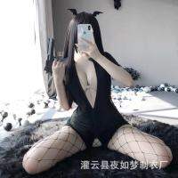 Night Dream Sexy Lingerie Womens Silky Swimming Cloth Double-Headed Zipper Short Sleeve Open-End Free Off Sexy Jumpsuit