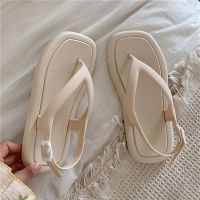 Korean Version Of Ins Square-Toe Flip-Toe Roman Shoes Female Students Wear Non-Slip Flat Beach Sandals